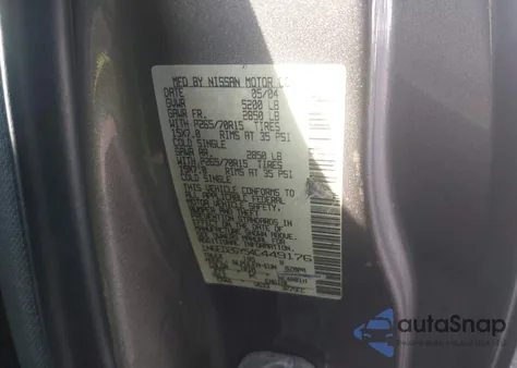 2004 Nissan Frontier Xe-V6 из США, поврежденный, VIN 1N6ED26Y54C449176